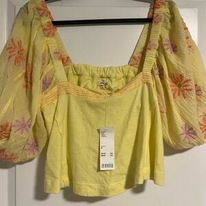Yellow Embroidered Women's Top